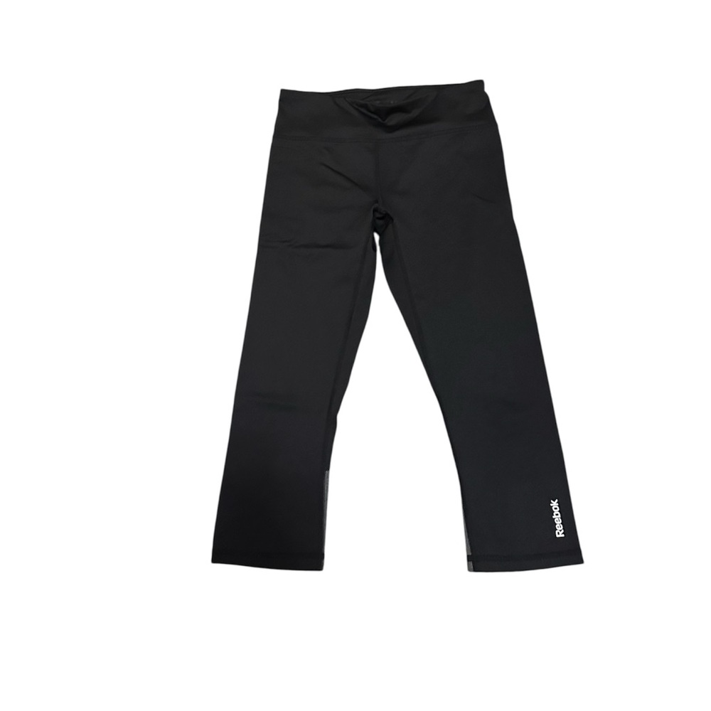 Reebok Black Cropped Leggings Small Athletic Workout Pants Mesh Pocket
